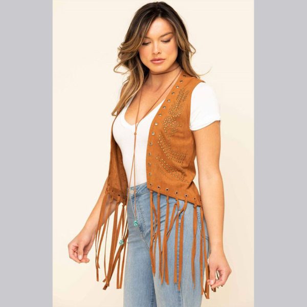 Studded Suede Fringe Camel Vest