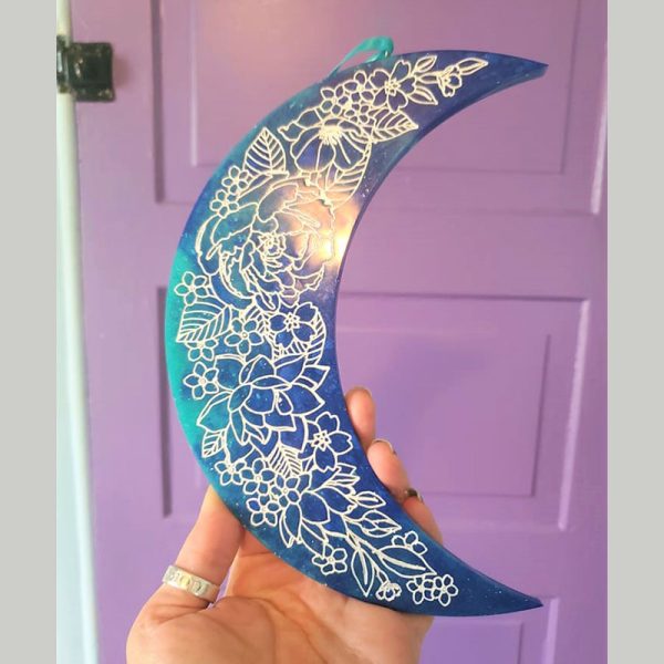 Floral Crescent Moon wall or window hanging