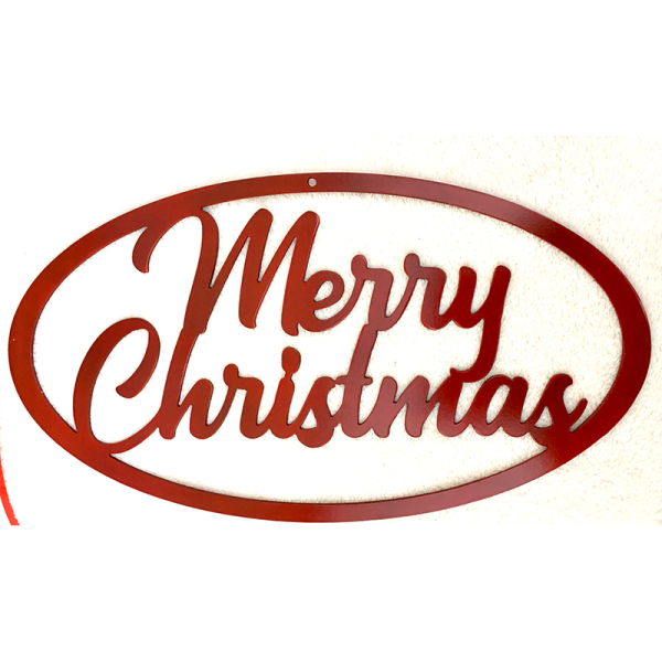 Oval Metal Merry Christmas Sign