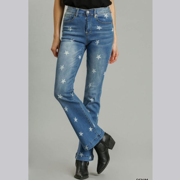 Star Print Flare Stretch Jeans