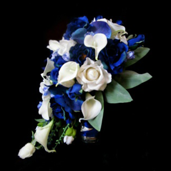 Blue & White Bridal Wedding Bouquet | Orchid Calla Lily Blue Ivory White Green Wedding Flowers