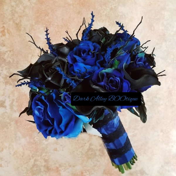 Exquisite Black and Blue Bridal Wedding Bouquet