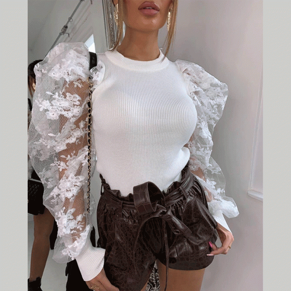 Lace Detail Balloon Sleeve Blouse