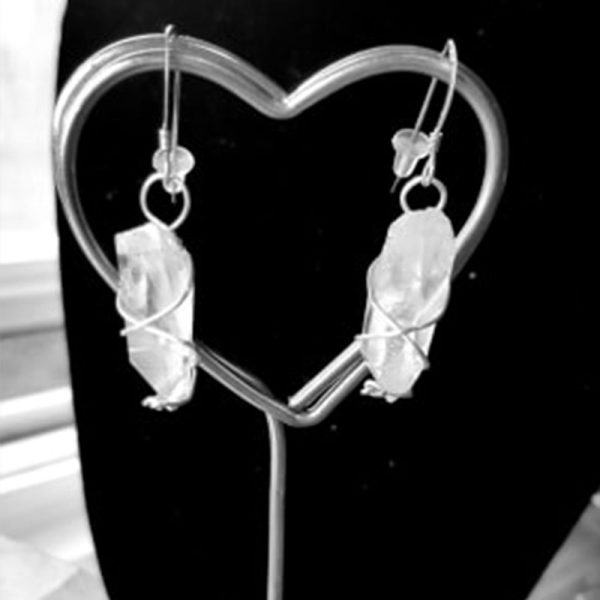 Quartz point wire-wrapped silver earrings