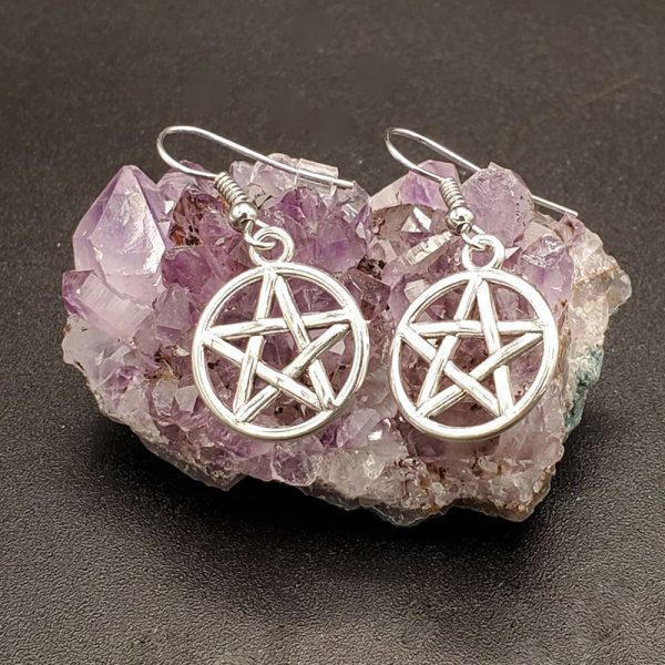 Round Silver Pentagram earrings