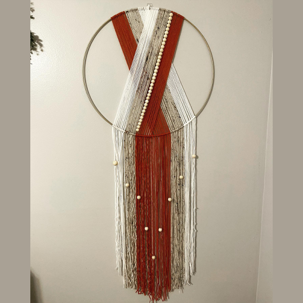 Macrame Ring Wall Hanging Yarn Hoop w/ Wooden Beads