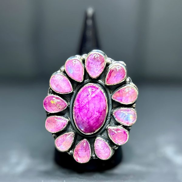 Pink Moonstone Sterling Silver Statement Ring