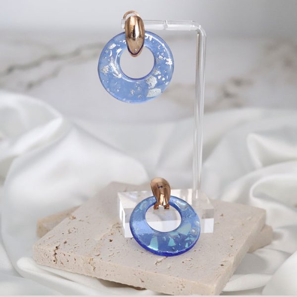 Glass Sky Blue With Light Blue Splattered Earrings