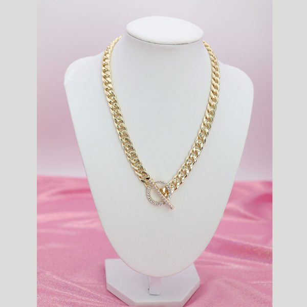 Small Gold Chain Link CZ Toggle Necklace