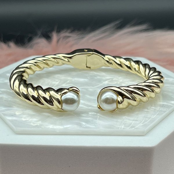 Pearl Gold Cable Cuff Bracelet