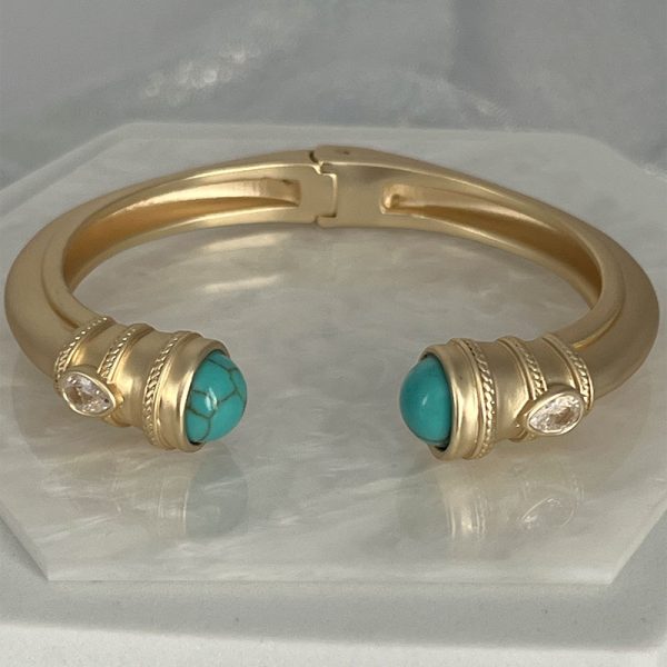 Matte Gold Cuff Bracelet with Turquoise Ends