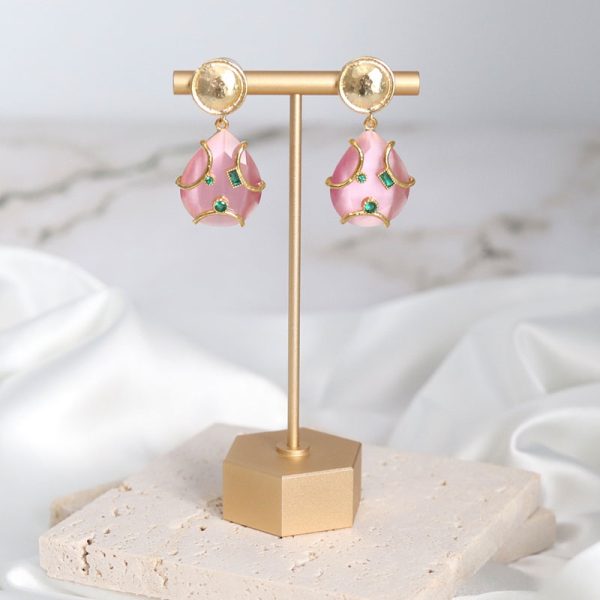 Pink Stone Dangling Earrings